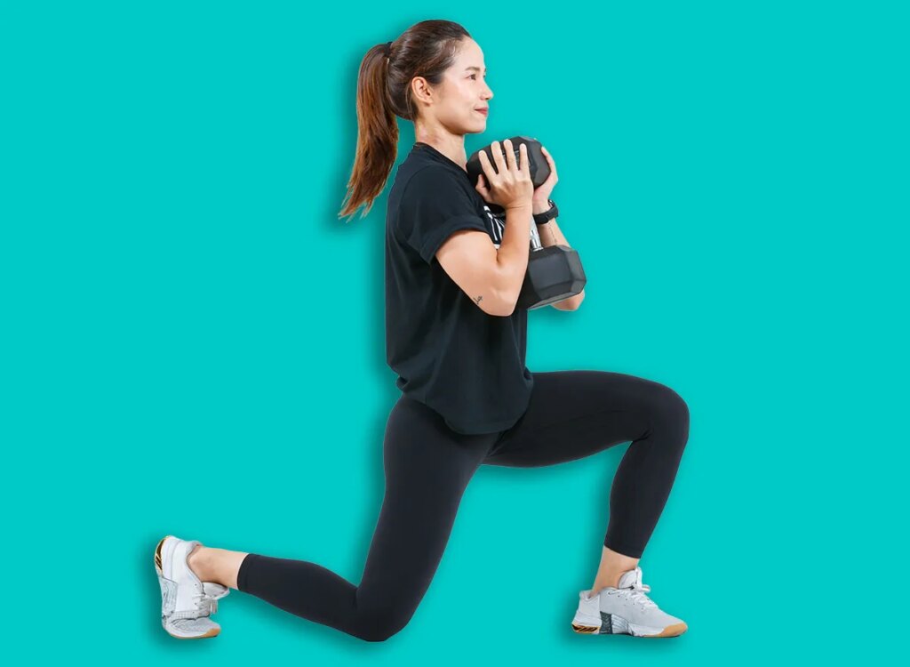 6 House Workout routines To Repair Muscle Tone After 60 woman dumbbell goblet lunge exercise 2395176877.jpg