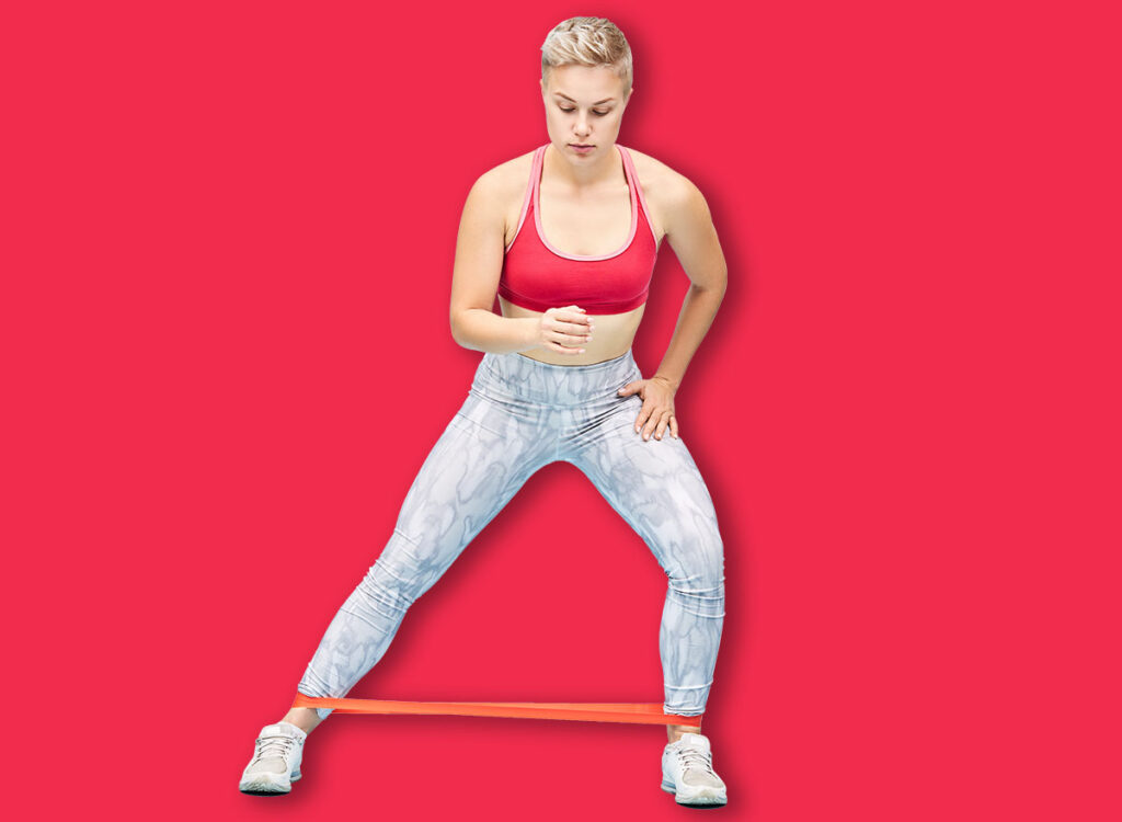 5 Morning Workout routines That Toughen Steadiness After 60 woman lateral band walk exercise 1542782933.jpg
